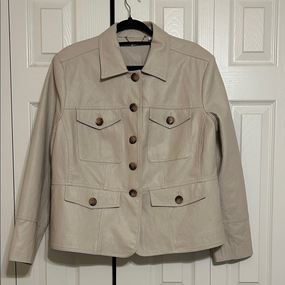 NWT - Chico's Faux Leather Peplum Jacket - Neutral - Sz 2.5